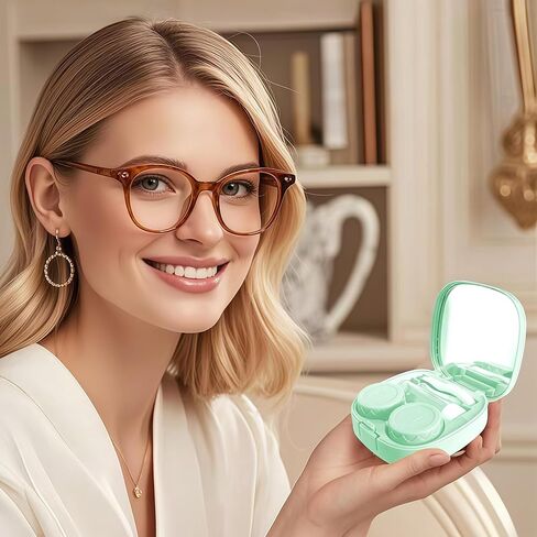 2 Pack Contact Lens Case with Manual Cleaner, Portable Travel Contact Cases Kit with Mirror for Daily & Outdoor Use, Includes Solution Bottle Tweezers Cleaning Tool (Yellow & Green) in Kuwait