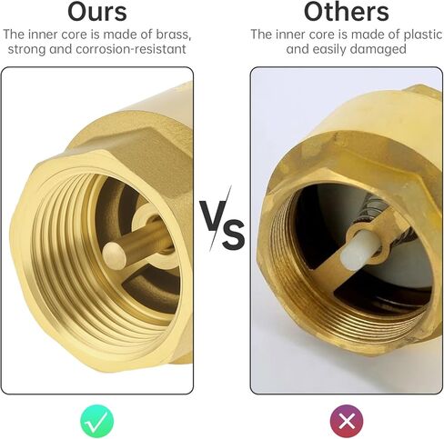 Check Valve, 3/4'' Brass Check Valve with G Male to NPT Female Pipe Fitting, 3/4" Female x 1" 25mm Barb Hose Fittings, 3 Pcs Brass Plumbing Fitting Set for Plumbing, Irrigation Well Pump in Kuwait