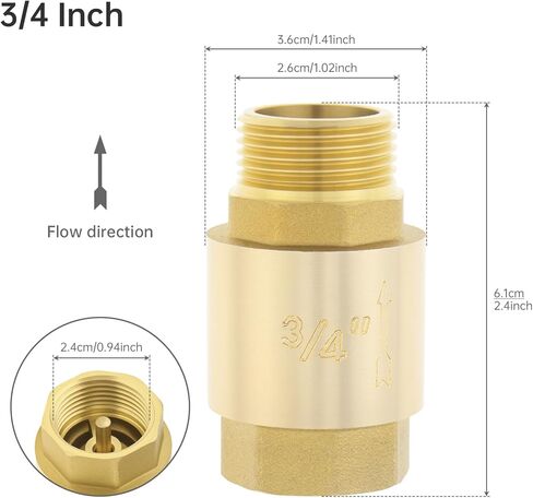 Check Valve, 3/4'' Brass Check Valve with G Male to NPT Female Pipe Fitting, 3/4" Female x 1" 25mm Barb Hose Fittings, 3 Pcs Brass Plumbing Fitting Set for Plumbing, Irrigation Well Pump in Kuwait