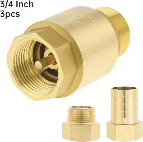 Check Valve, 3/4'' Brass Check Valve with G Male to NPT Female Pipe Fitting, 3/4" Female x 1" 25mm Barb Hose Fittings, 3 Pcs Brass Plumbing Fitting Set for Plumbing, Irrigation Well Pump in Kuwait