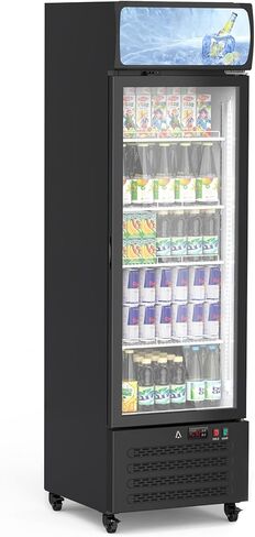 11.3 Cu.Ft Commercial Display Refrigerator, Glass Door Beverage Cooler with Adjustable Shelves, LED Lighting & Advertising Panel, Mobile Design, White in Kuwait