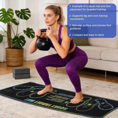 Squat Mat with Foot Position, 80x34cm/31.5x13.38in Large Yoga Workout Non-Slip Exercise Pad for Squat with Resistance Band Training Accessories for Home Gym Fitness Improves Muscle Activation & Safety in Saudi Arabia