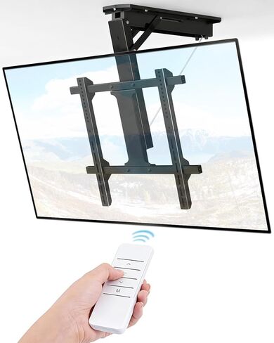 Electric Ceiling TV Mount with Remote - Motorized Ceiling TV Mount for Flat and Pitched Roof, 32 to 70 Inch Flat and Curved Screen TVs (Black) in Saudi Arabia