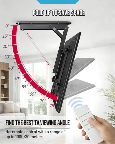 Electric Ceiling TV Mount with Remote - Motorized Ceiling TV Mount for Flat and Pitched Roof, 32 to 70 Inch Flat and Curved Screen TVs (Black) in Saudi Arabia