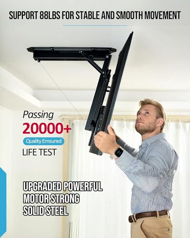 Electric Ceiling TV Mount with Remote - Motorized Ceiling TV Mount for Flat and Pitched Roof, 32 to 70 Inch Flat and Curved Screen TVs (Black) in Saudi Arabia