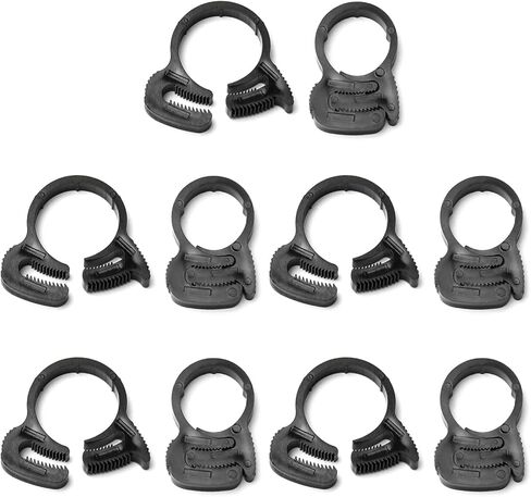 مشابك خرطوم نايلون من Wenheww، 19.6 مم - 21.6 مم/0.77 بوصة - 0.85 بوصة مقبض مزدوج قابل للتعديل، مشبك خرطوم أسود، مجموعة مشابك بلاستيكية، 10 قطع in Kuwait