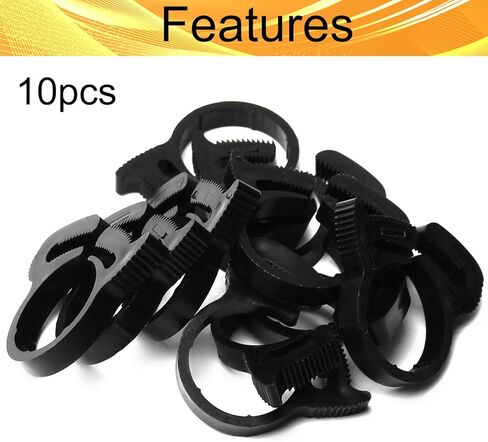 مشابك خرطوم نايلون من Wenheww، 19.6 مم - 21.6 مم/0.77 بوصة - 0.85 بوصة مقبض مزدوج قابل للتعديل، مشبك خرطوم أسود، مجموعة مشابك بلاستيكية، 10 قطع in Kuwait