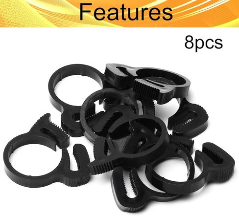 مشابك خرطوم نايلون من Wenheww، 19.6 مم - 21.6 مم/0.77 بوصة - 0.85 بوصة مقبض مزدوج قابل للتعديل، مشبك خرطوم أسود، مجموعة مشابك بلاستيكية، 8 قطع in Kuwait