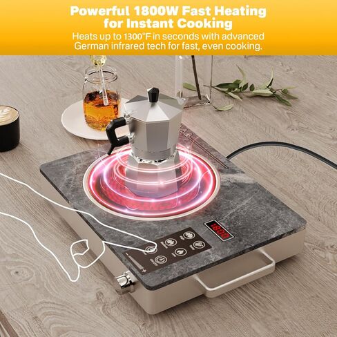 Almania Single Burner Ceramic Cooktop ، موقد كهربائي 1800 واط محمول ، موقد كونترتوب للطهي ، قم بتوصيل طبق المطبخ الساخن ، ودرجة الحرارة القابلة للتعديل. in Saudi Arabia