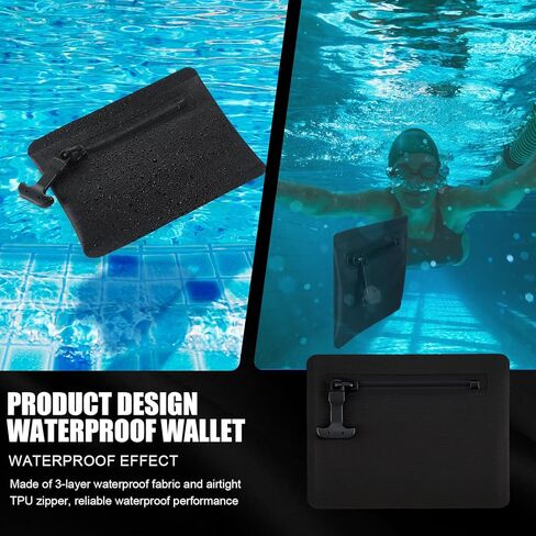 Abbylike Black Waterproof Wallet Heavy Duty Airtight Wallet Waterproof Pouch Water Tight Submersible Pouch Dry Bag with Zipper for Cash Keys Cards Swimming Diving Boating Snorkeling Kayaking for Men in Saudi Arabia