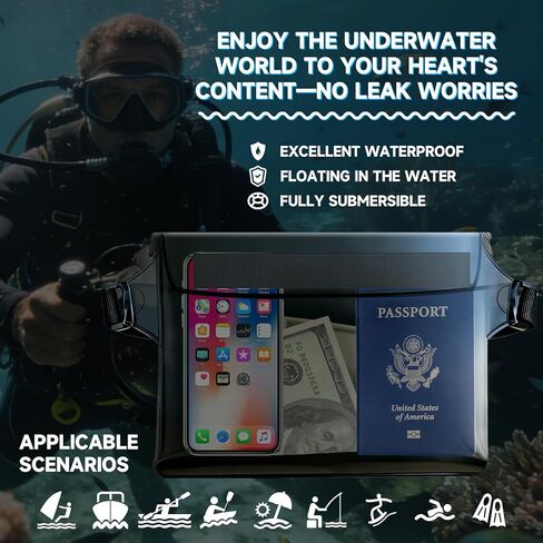 حقيبة هاتف مقاومة للماء مع حزام قابل للتعديل. مقاومة للماء وتطفو، مما يجعلها مناسبة للسفر والشواطئ والسباحة والتجديف وركوب القوارب والسفن السياحية - تحمل الهاتف وجواز السفر والمحفظة. in Kuwait