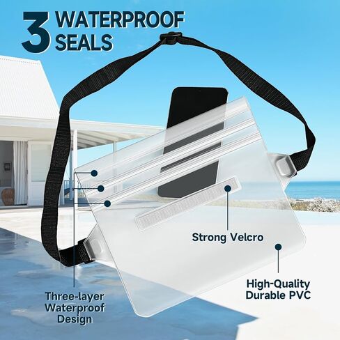 حقيبة هاتف مقاومة للماء مع حزام قابل للتعديل. مقاومة للماء وتطفو، مما يجعلها مناسبة للسفر والشواطئ والسباحة والتجديف وركوب القوارب والسفن السياحية - تحمل الهاتف وجواز السفر والمحفظة. in Kuwait