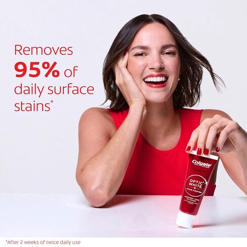 معجون أسنان كولجيت أوبتيك وايت ستين فايتر كلين مينت لتبييض الأسنان، 4 عبوات، معجون أسنان مضاد للتجويف مع الفلورايد، مزيل بقع الأسنان الآمن على المينا، 3.8 أونصة in Kuwait