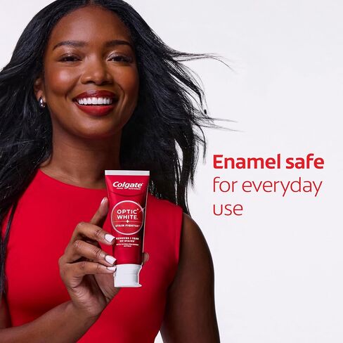 معجون أسنان كولجيت أوبتيك وايت ستين فايتر كلين مينت لتبييض الأسنان، 4 عبوات، معجون أسنان مضاد للتجويف مع الفلورايد، مزيل بقع الأسنان الآمن على المينا، 3.8 أونصة in Kuwait