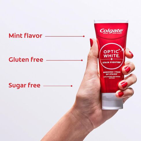 معجون أسنان كولجيت أوبتيك وايت ستين فايتر كلين مينت لتبييض الأسنان، 4 عبوات، معجون أسنان مضاد للتجويف مع الفلورايد، مزيل بقع الأسنان الآمن على المينا، 3.8 أونصة in Kuwait