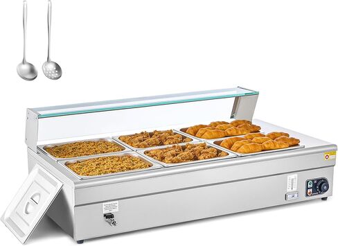 WILPREP Single-Well Commercial Food Warmer with Three 1/3 Pans, Electric Warmer for Food with Adjustable Temp. & Auto Shutoff, Stainless Steel Food Heating Unit for Buffet Food Truck Hotel Catering in Saudi Arabia