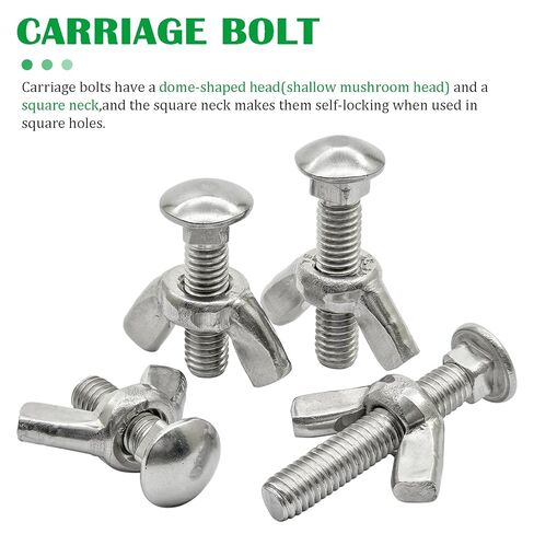 M6 x 35mm Carriage Bolts and Nut Kit,304 Stainless Steel Round Head Square Neck Carriage Bolts and Wing Nuts,Full Thread Coverage Silver(10Set) in Saudi Arabia