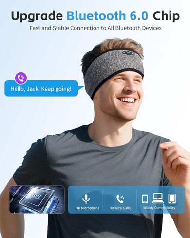 سماعات رأس بلوتوث للنوم مع بلوتوث 6.0، سماعات رأس لاسلكية لمدة 20 ساعة مع مكبرات صوت ستيريو عالية الدقة للنوم الجانبي، عصابة رأس بلوتوث قابلة للفصل والغسل in Kuwait