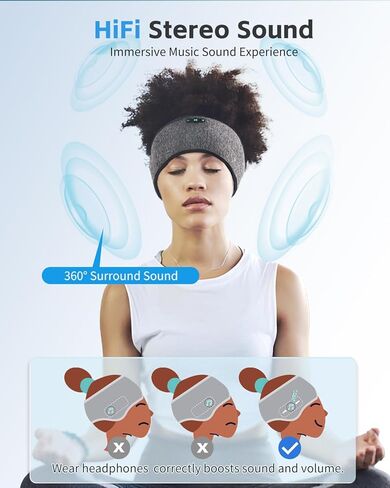 سماعات رأس بلوتوث للنوم مع بلوتوث 6.0، سماعات رأس لاسلكية لمدة 20 ساعة مع مكبرات صوت ستيريو عالية الدقة للنوم الجانبي، عصابة رأس بلوتوث قابلة للفصل والغسل in Kuwait