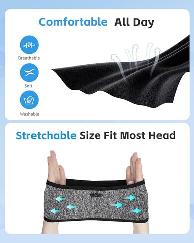 سماعات رأس بلوتوث للنوم مع بلوتوث 6.0، سماعات رأس لاسلكية لمدة 20 ساعة مع مكبرات صوت ستيريو عالية الدقة للنوم الجانبي، عصابة رأس بلوتوث قابلة للفصل والغسل in Kuwait