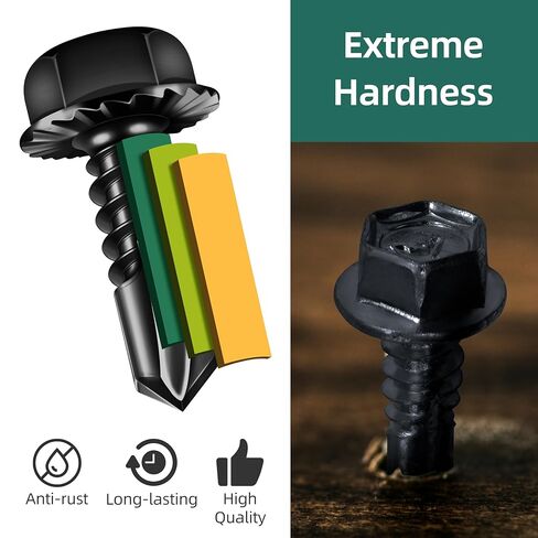 25Pcs #14 x 3/4" Sheet Metal Screws, Black Oxided Serrated Flanged Hex Head Self Drilling Screw, Diamond Point Self Tapping Screws, 410 Stainless Steel Fast Tapping with Socket in Kuwait