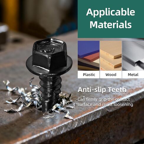 25Pcs #14 x 3/4" Sheet Metal Screws, Black Oxided Serrated Flanged Hex Head Self Drilling Screw, Diamond Point Self Tapping Screws, 410 Stainless Steel Fast Tapping with Socket in Kuwait