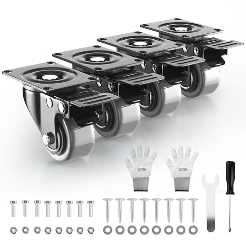 عجلات 5 بوصة مع قفل مزدوج آمن، مجموعة عجلات شديدة التحمل مكونة من 4 عجلات دوارة صناعية 2400 رطل، عجلات من البولي يوريثين لا تصدر ضوضاء للعربة والأثاث (مكافأة مكونة من مجموعتين من الأجهزة) in Kuwait