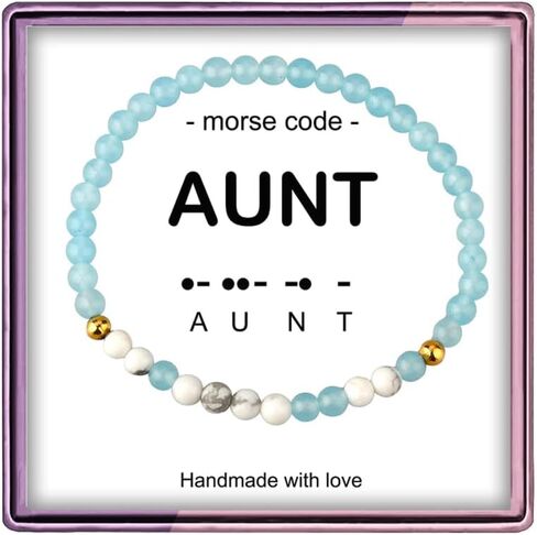 Haoze Aunt Gifts Natural Stone Morse Code Beaded Bracelet Secret Message Jewelry for Aunt Mothers Day Christmas Birthday Gifts for Aunt from Niece Nephew in Saudi Arabia