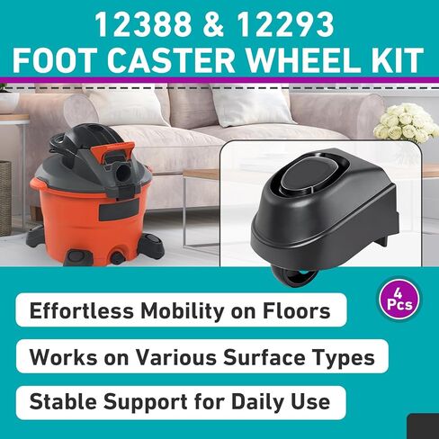4 قطع عجلة قدم 12388 وعجلة 12293 متوافقة مع عجلات Ridgid سعة 6 إلى 16 جالون مبللة/جافة، مناسبة لـ WD16650 WD06350 WD1665M WD1635 WD1635M WD1245M WD12500 WD12460 in Saudi Arabia