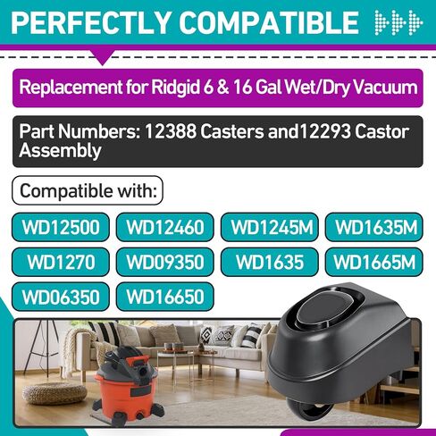 4 قطع عجلة قدم 12388 وعجلة 12293 متوافقة مع عجلات Ridgid سعة 6 إلى 16 جالون مبللة/جافة، مناسبة لـ WD16650 WD06350 WD1665M WD1635 WD1635M WD1245M WD12500 WD12460 in Saudi Arabia