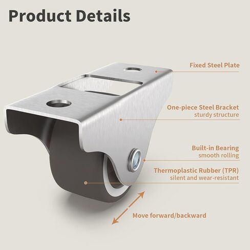 1" Low Profile Fixed Plate Casters, Mini TPR Silent Furniture Wheels, Mounting for Under Bed Storage Drawer, Wooden Cabinet, Sliding Door, 4 Pcs in Saudi Arabia