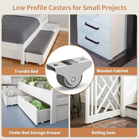 1" Low Profile Fixed Plate Casters, Mini TPR Silent Furniture Wheels, Mounting for Under Bed Storage Drawer, Wooden Cabinet, Sliding Door, 4 Pcs in Saudi Arabia