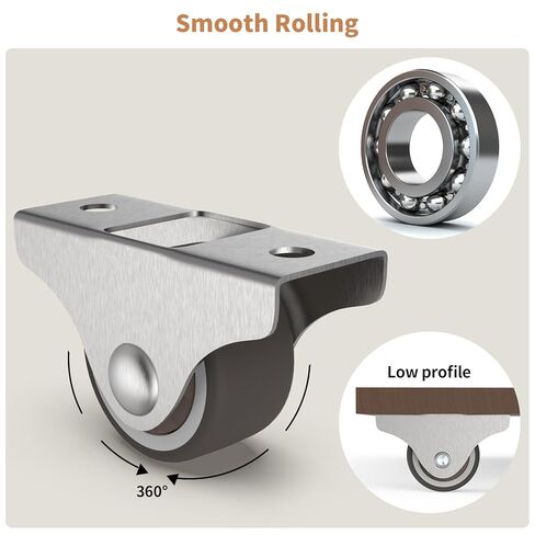 1" Low Profile Fixed Plate Casters, Mini TPR Silent Furniture Wheels, Mounting for Under Bed Storage Drawer, Wooden Cabinet, Sliding Door, 4 Pcs in Saudi Arabia