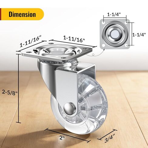 2 Inch Clear Casters,Maximum Load Capacity 265lbs Set of 4, 360 Degree Swivel Casters, for Furniture and Workbench, Crystal Clear Wheels for DIY Projects in Kuwait