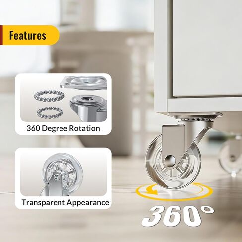 2 Inch Clear Casters,Maximum Load Capacity 265lbs Set of 4, 360 Degree Swivel Casters, for Furniture and Workbench, Crystal Clear Wheels for DIY Projects in Kuwait