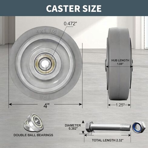 4 Inch Caster Wheels, Thermoplastic Rubber Wheels Silent Castor (Set of 4)- Heavy Duty Caster Wheels with 1600 lb Capacity, Industrial Casters Wheels for Cart Furniture Workbench in Saudi Arabia