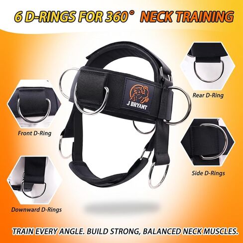 Adjustable Neck Harness for Resistance Bands & Weightlifting, Head Strap with 6 D-Rings for Multi-Directional Neck Training, Padded Chin Support for Athletes & Rehab Exercises in Saudi Arabia
