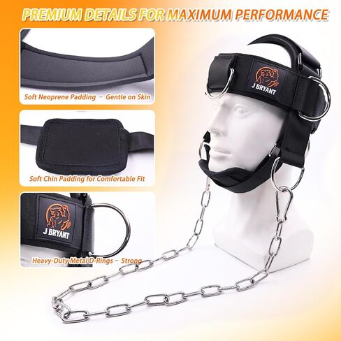 Adjustable Neck Harness for Resistance Bands & Weightlifting, Head Strap with 6 D-Rings for Multi-Directional Neck Training, Padded Chin Support for Athletes & Rehab Exercises in Saudi Arabia