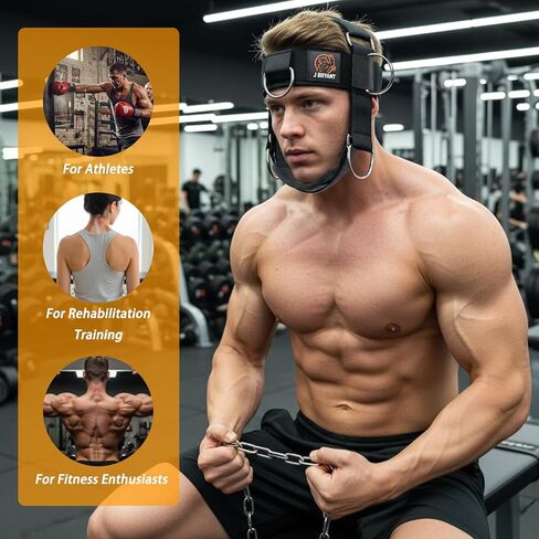 Adjustable Neck Harness for Resistance Bands & Weightlifting, Head Strap with 6 D-Rings for Multi-Directional Neck Training, Padded Chin Support for Athletes & Rehab Exercises in Saudi Arabia