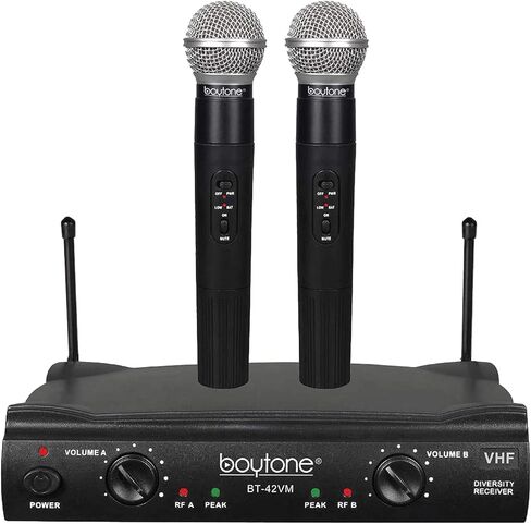 Boytone BT-42VM Dual Frequency Wireless Microphone System, 2-Channel, 174-216MHz, 15 Hours Battery Life in Saudi Arabia