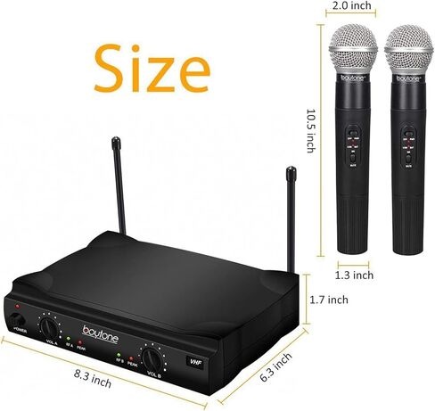 Boytone BT-42VM Dual Frequency Wireless Microphone System, 2-Channel, 174-216MHz, 15 Hours Battery Life in Saudi Arabia