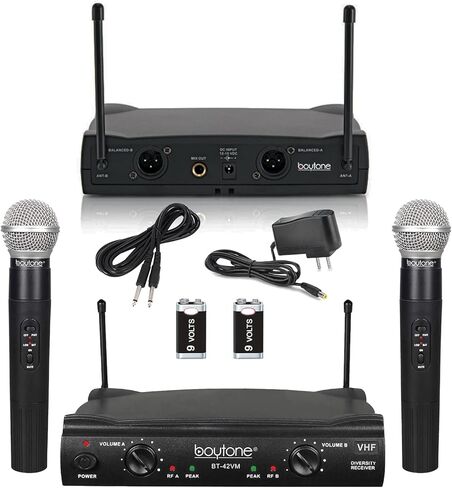 Boytone BT-42VM Dual Frequency Wireless Microphone System, 2-Channel, 174-216MHz, 15 Hours Battery Life in Saudi Arabia