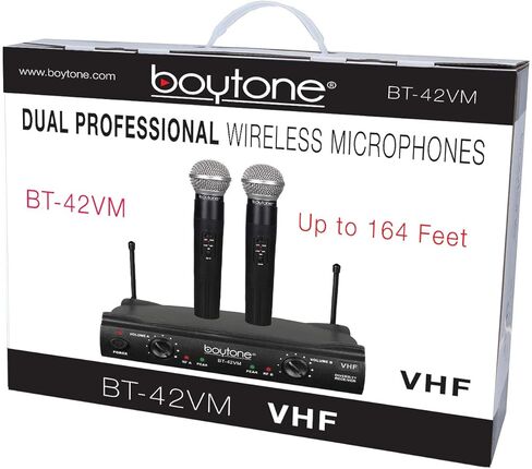 Boytone BT-42VM Dual Frequency Wireless Microphone System, 2-Channel, 174-216MHz, 15 Hours Battery Life in Saudi Arabia