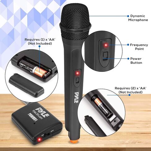 Portable VHF Wireless Microphone System - Professional Battery Operated Handheld Dynamic Unidirectional Cordless Microphone Transmitter Set w/Adapter Receiver, for PA Karaoke DJ Party - Pyle PDWM91.5 in Saudi Arabia