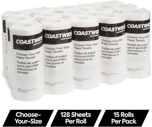 Choose-Your-Size Paper Towels, 2-Ply, White, 128 Sheets/Roll, 15 Rolls/Carton in Kuwait