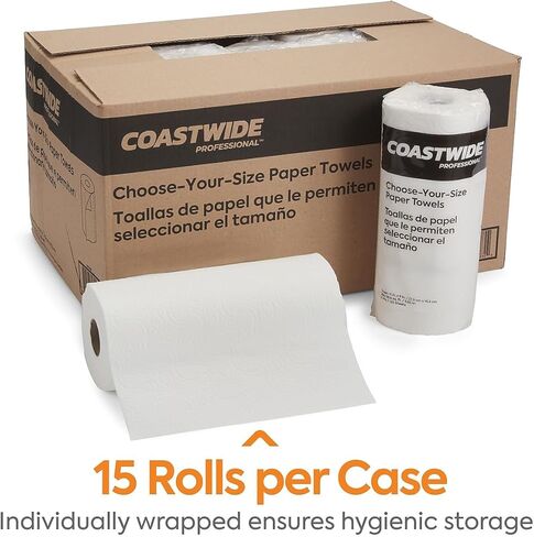 Choose-Your-Size Paper Towels, 2-Ply, White, 128 Sheets/Roll, 15 Rolls/Carton in Kuwait