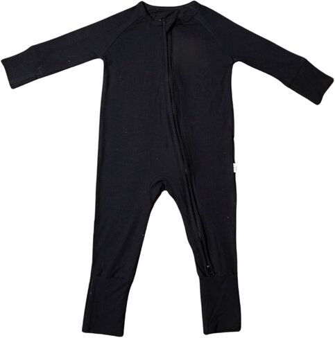 Ribbed Bamboo Baby Romper, Ribbed Bamboo Baby Pajamas and Lounge Wear–Gender Neutral Essentials, Newborn, Jet Black in Kuwait