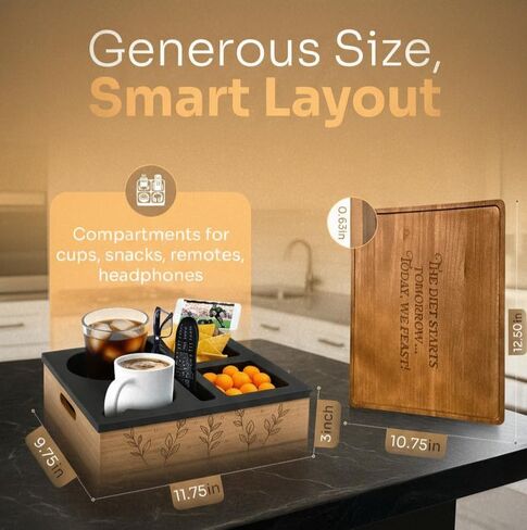 Couch Cup Holder and Serving Tray , Anti- Spill Couch Caddy , Silicone Paulownia Wood Cup Holder for Couch , Proof Couch Caddy Practical for Drinks ,Snacks, Remote Control, Rotatable Phone Holder. in Saudi Arabia
