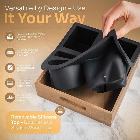 Couch Cup Holder and Serving Tray , Anti- Spill Couch Caddy , Silicone Paulownia Wood Cup Holder for Couch , Proof Couch Caddy Practical for Drinks ,Snacks, Remote Control, Rotatable Phone Holder. in Saudi Arabia