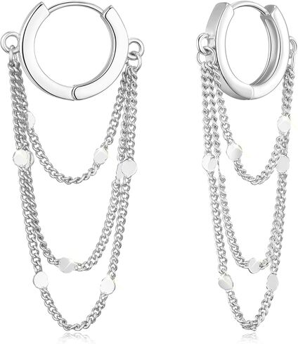 Ritach Trendy Gold Huggie Hoop Earrings for Women Shiny 925 Sterling Silver Disco Ball Cute Chain Hoop Drop Earrings for Teen Girls in Kuwait